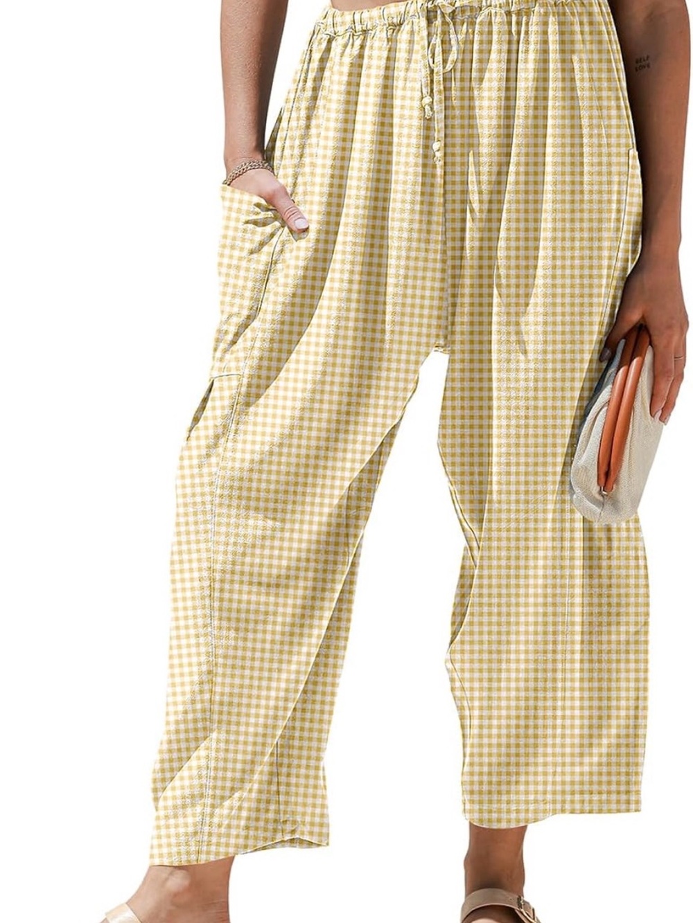 Relaxed Gingham Wide-Leg Pants - Yellow - Picture 4 of 4
